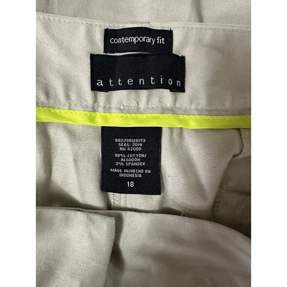 Attention Khaki‎ Beige Women's Dress Pants Contemporary Fit Flat Front Size 18 - Picture 3 of 3